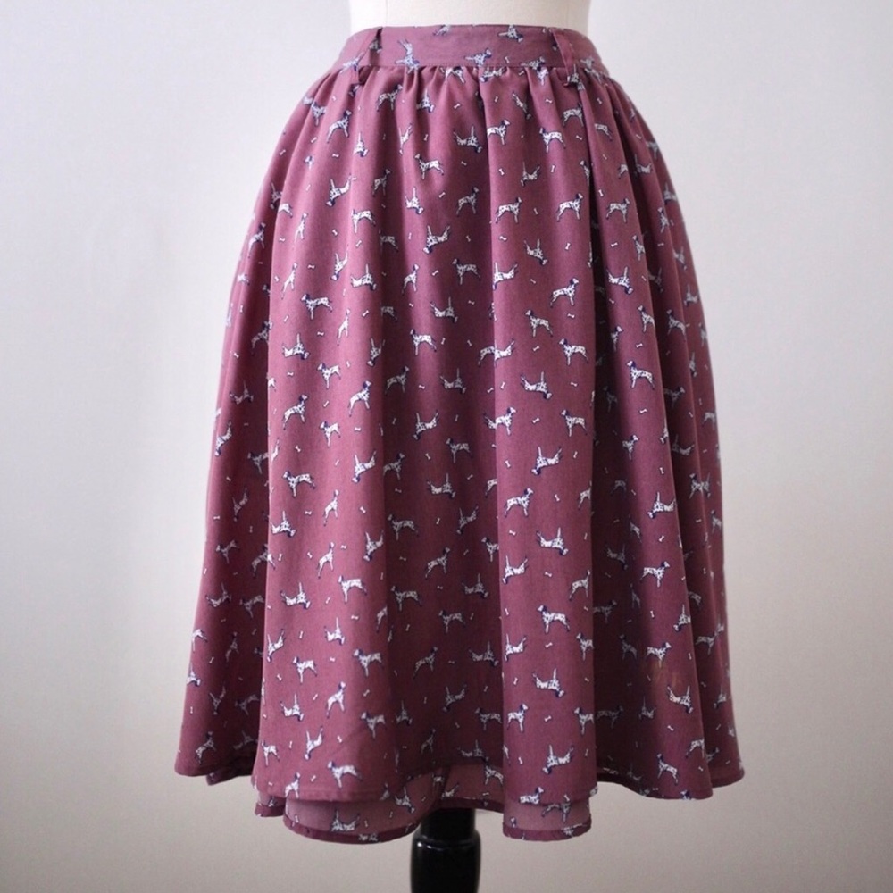 Purple Midi Skirt with Mini Dalmatian Dogs Print